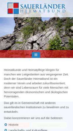 Vorschau der mobilen Webseite www.sauerlaender-heimatbund.de, Sauerländer Heimatbund e.V. (SHB)