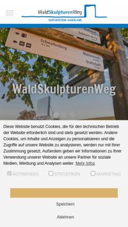 Vorschau der mobilen Webseite www.waldskulpturenweg.de, WaldSkulpturenWeg Wittgenstein-Sauerland