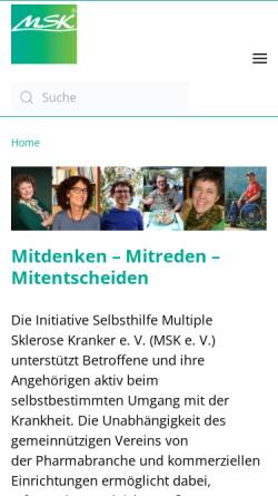 Vorschau der mobilen Webseite www.multiple-sklerose-e-v.de, Initiative Selbsthilfe Multiple Sklerose Kranker e.V. (M.S.K.)