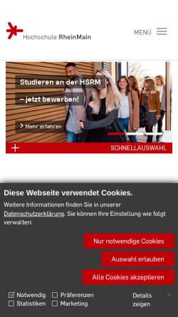 Vorschau der mobilen Webseite www.hs-rm.de, Hochschule RheinMain