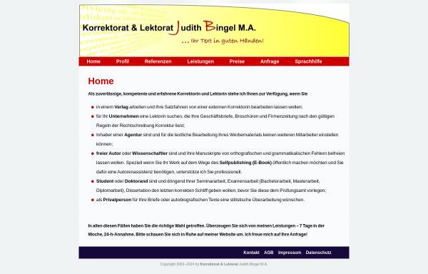 Vorschau von www.korrekturservice-bingel.de, Korrektorat & Lektorat Judith Bingel