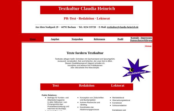 Vorschau von www.claudia-heinrich.de, Textkultur Claudia Heinrich