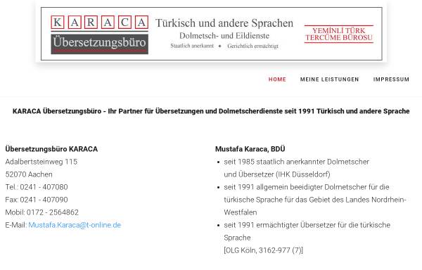 Vorschau von www.karaca-ac.de, Übersetzungsbüro Mustafa Karaca