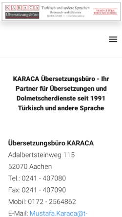 Vorschau der mobilen Webseite www.karaca-ac.de, Übersetzungsbüro Mustafa Karaca