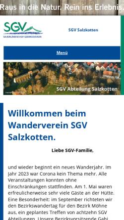 Vorschau der mobilen Webseite www.sgv-salzkotten.de, Sauerländischer Gebirgsverein (SGV), Abteilung Salzkotten