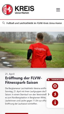 Vorschau der mobilen Webseite flvw-unna-hamm.de, Fußball- und Leichtathletik-Verband Westfalen e.V. (FLVW), Kreis 32 Unna-Hamm