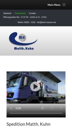 Vorschau der mobilen Webseite www.kuhn-brennstoffe-umzuege.de, Möbeltransporte und Brennstoffe Matthias Kuhn