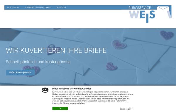 Vorschau von www.bueroservice-weis.de, Büroservice und Kuvertierservice Weis