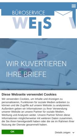 Vorschau der mobilen Webseite www.bueroservice-weis.de, Büroservice und Kuvertierservice Weis