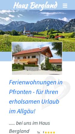 Vorschau der mobilen Webseite www.pfronten-fewo.de, Haus Bergland, Ferienwohnungen