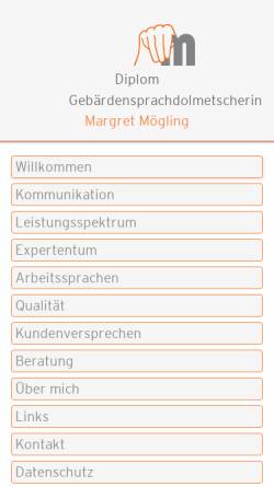 Vorschau der mobilen Webseite www.gs-dolmetschen.de, Margret Mögling - Gebärdensprachdolmetscherin