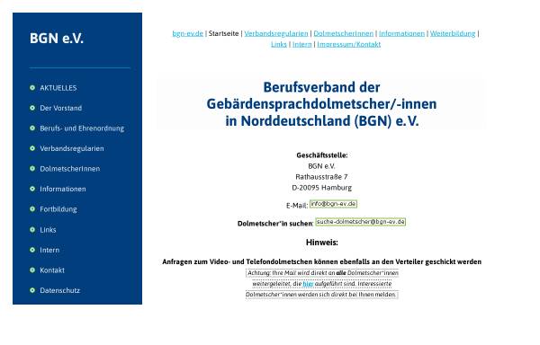 Vorschau von www.bgn-ev.de, Berufsverband der Gebärdensprachdolmetscher/innen in Norddeutschland e. V. (BGN)
