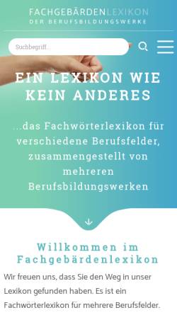 Vorschau der mobilen Webseite www.fachgebaerdenlexikon.de, Fachgebärdenlexikon der Berufsbildungswerke