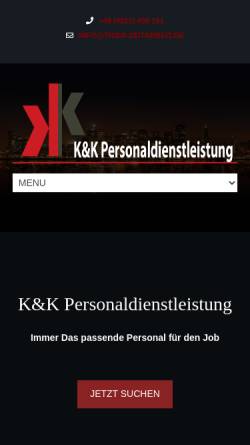 Vorschau der mobilen Webseite www.trier-zeitarbeit.de, K und K Personaldienstleistung GmbH