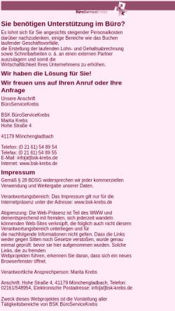 Vorschau der mobilen Webseite www.bsk-krebs.de, BSK BüroService Krebs, Inh. Marita Krebs
