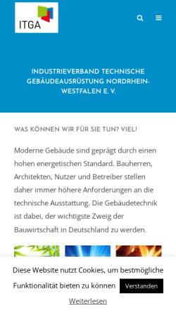 Vorschau der mobilen Webseite www.itga-nrw.de, Industrieverband Technische Gebäudeausrüstung Nordrhein-Westfalen e.V.