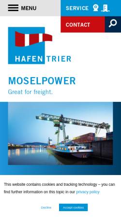 Vorschau der mobilen Webseite www.hafen-trier.de, Trierer Hafengesellschaft