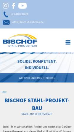 Vorschau der mobilen Webseite www.bischof-stahlbau.de, Bischof Stahl-Projekt-Bau GmbH
