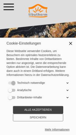 Vorschau der mobilen Webseite tibutherm.de, Tibutherm Natursteinheizkörper GbR