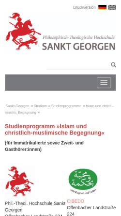 Vorschau der mobilen Webseite www.sankt-georgen.de, Studienprogramm »Islam und christlich-muslimische Begegnung«
