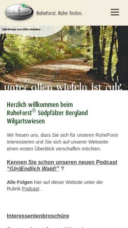 Vorschau der mobilen Webseite www.ruheforst-suedpfaelzerbergland.de, RuheForst Südpfälzer Bergland Wilgartswiesen