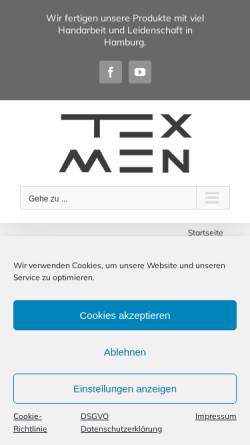 Vorschau der mobilen Webseite www.texmen.de, Texmen Textildruck GmbH