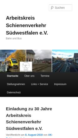 Vorschau der mobilen Webseite www.ak-schienenverkehr.de, Arbeitskreis Schienenverkehr Südwestfalen e.V.