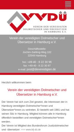 Vorschau der mobilen Webseite dievereidigten.de, Verein der Vereidigten Dolmetscher und Übersetzer in Hamburg e.V.