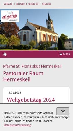 Vorschau der mobilen Webseite www.katholische-kirche-ruh.de, Franziskaner in Hermeskeil