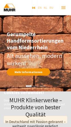 Vorschau der mobilen Webseite www.klinkerwerke-muhr.de, Klinkerwerke H. W. Muhr GmbH & Co. KG
