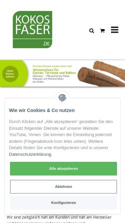 Vorschau der mobilen Webseite www.kokosfaser.de, Kokosfaser.de, Proflora GmbH