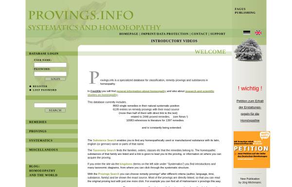 Vorschau von www.provings.info, Homöopathie Informationen