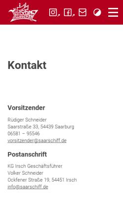 Vorschau der mobilen Webseite saarschiff.de, Karnevalsgesellschaft 