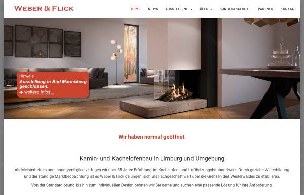 Vorschau von www.kachelofen-kamine.de, Weber & Flick GmbH