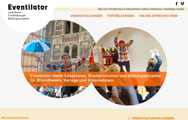 Vorschau von www.eventilator.de, Kreative Literaturwerkstätten, Erzählungen, Lesebühnen für Kinder, Jugendliche und Erwachsene