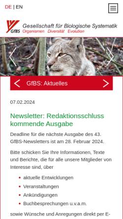 Vorschau der mobilen Webseite www.gfbs-home.de, Gesellschaft für Biologische Systematik