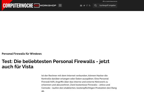 Vorschau von www.tecchannel.de, Test: Die beliebtesten Personal Firewalls - jetzt auch für Vista