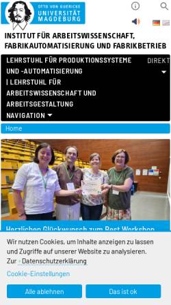 Vorschau der mobilen Webseite www.iaf.ovgu.de, UNI Magdeburg - Institut für Arbeitswissenschaft, Fabrikautomatisierung und Fabrikbetrieb [IAF]