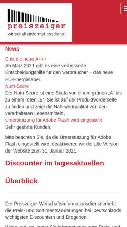 Vorschau der mobilen Webseite www.preiszeiger.de, Preiszeiger Wirtschaftsinformationsdienst GmbH