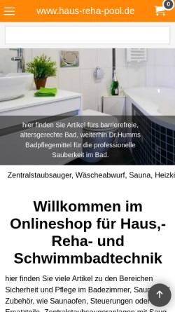 Vorschau der mobilen Webseite www.haus-reha-pool.de, GREHA Grosshandel für Reha und Haustechnik