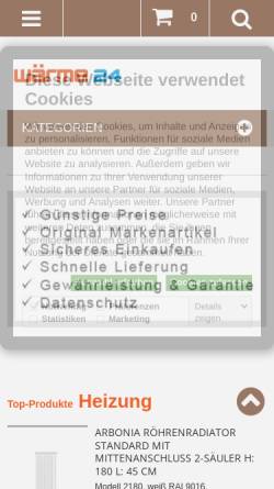 Vorschau der mobilen Webseite www.waerme24.de, Wärme24 GmbH & Co. KG