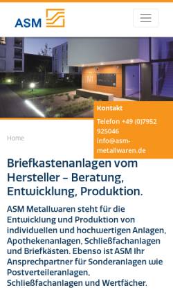 Vorschau der mobilen Webseite www.asm-metallwaren.de, ASM Metallwaren GmbH