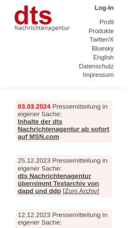 Vorschau der mobilen Webseite www.dts-nachrichtenagentur.de, Dts Nachrichtenagentur