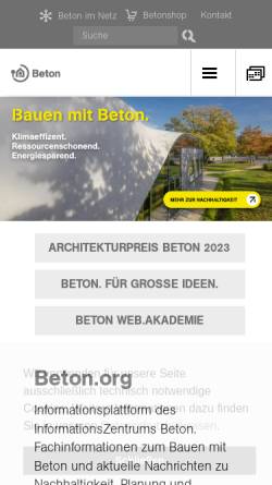 Vorschau der mobilen Webseite www.beton.org, Bauen mit Beton