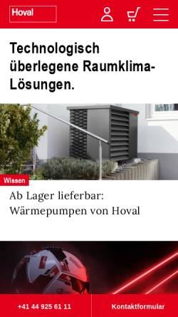 Vorschau der mobilen Webseite www.hoval.ch, Hoval Herzog AG
