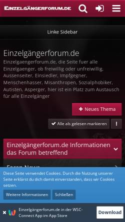 Vorschau der mobilen Webseite www.einzelgaengerforum.de, Einzelgängerforum