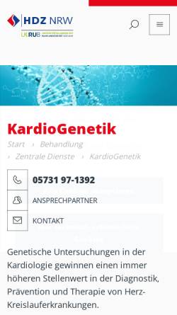 Vorschau der mobilen Webseite www.kardiogenetik.de, Klinik für Kardiologie des HDZ NRW