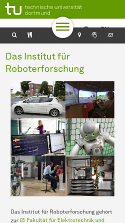 Vorschau der mobilen Webseite www.irf.tu-dortmund.de, Institut für Roboterforschung und Lehrstuhl für Automatisierung und Robotertechnologie an der Universität Dortmund