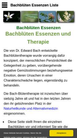 Vorschau der mobilen Webseite www.bachblueten-essenzen-liste.de, Essenzen der Bachblüten