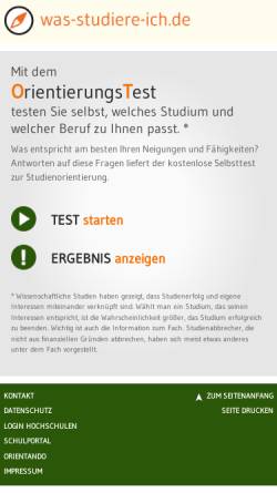 Vorschau der mobilen Webseite www.studieninfo-bw.de, Studieninformation Baden-Württemberg